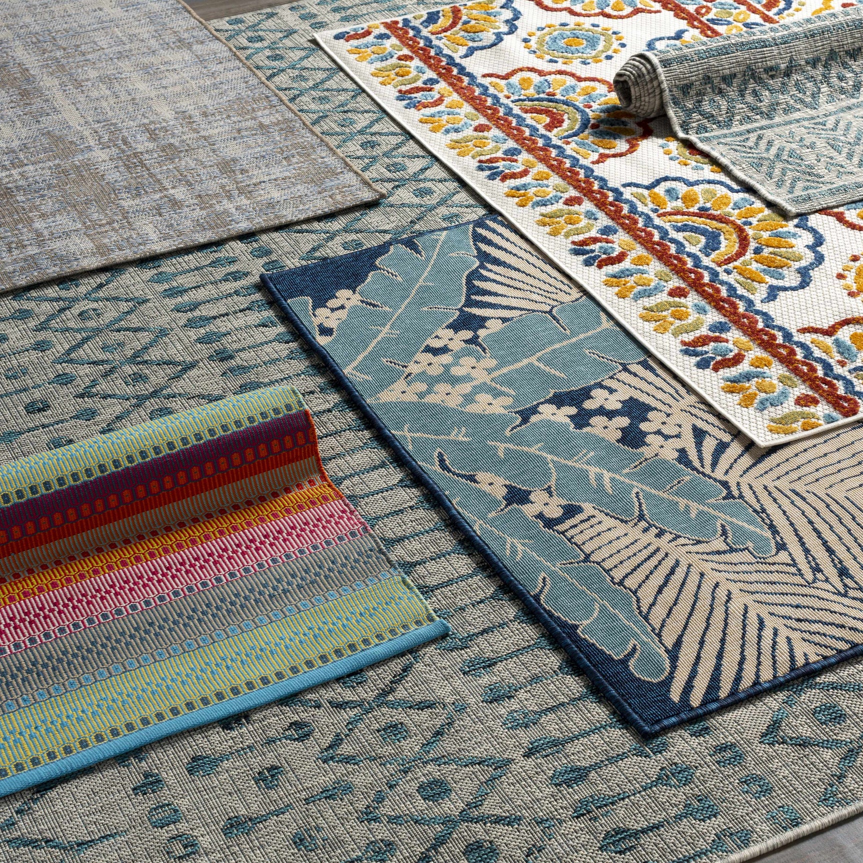 Novato Aqua All Over Pattern Performance Outdoor Rug - Ornate Home