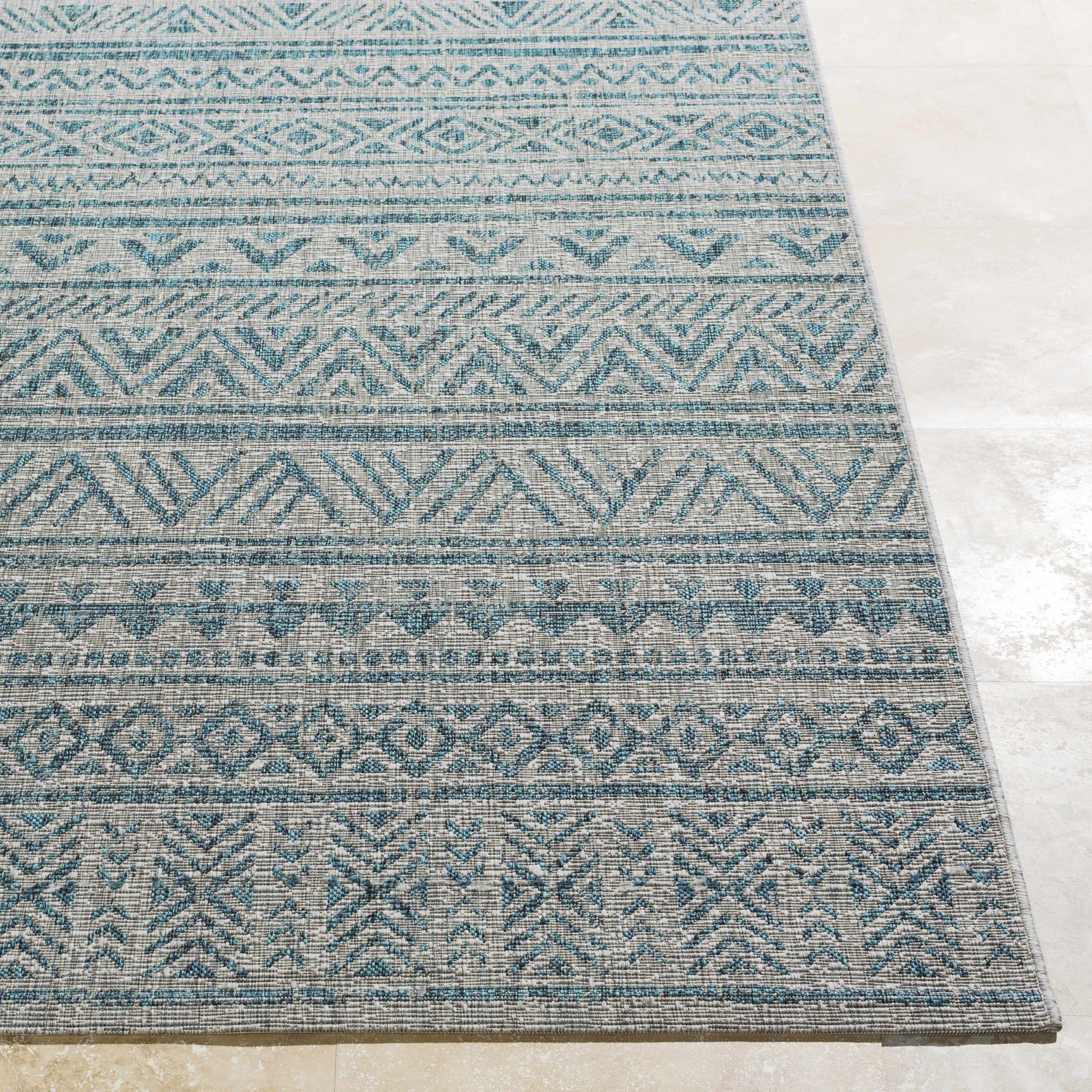 Novato Aqua All Over Pattern Performance Outdoor Rug - Ornate Home