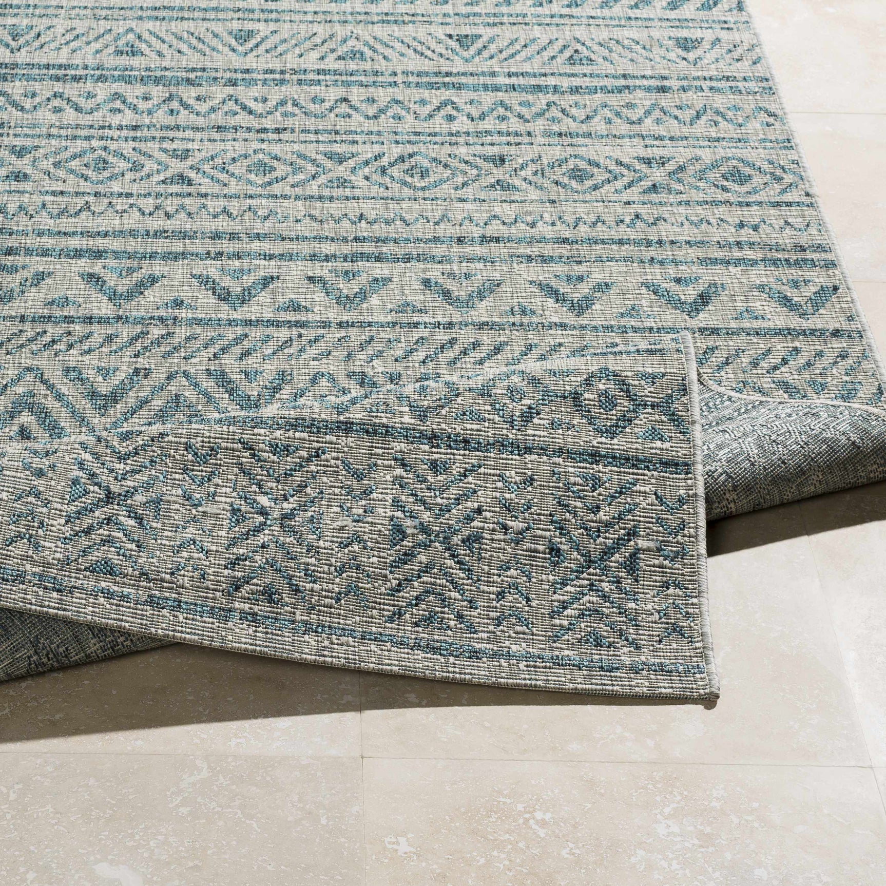 Novato Aqua All Over Pattern Performance Outdoor Rug - Ornate Home