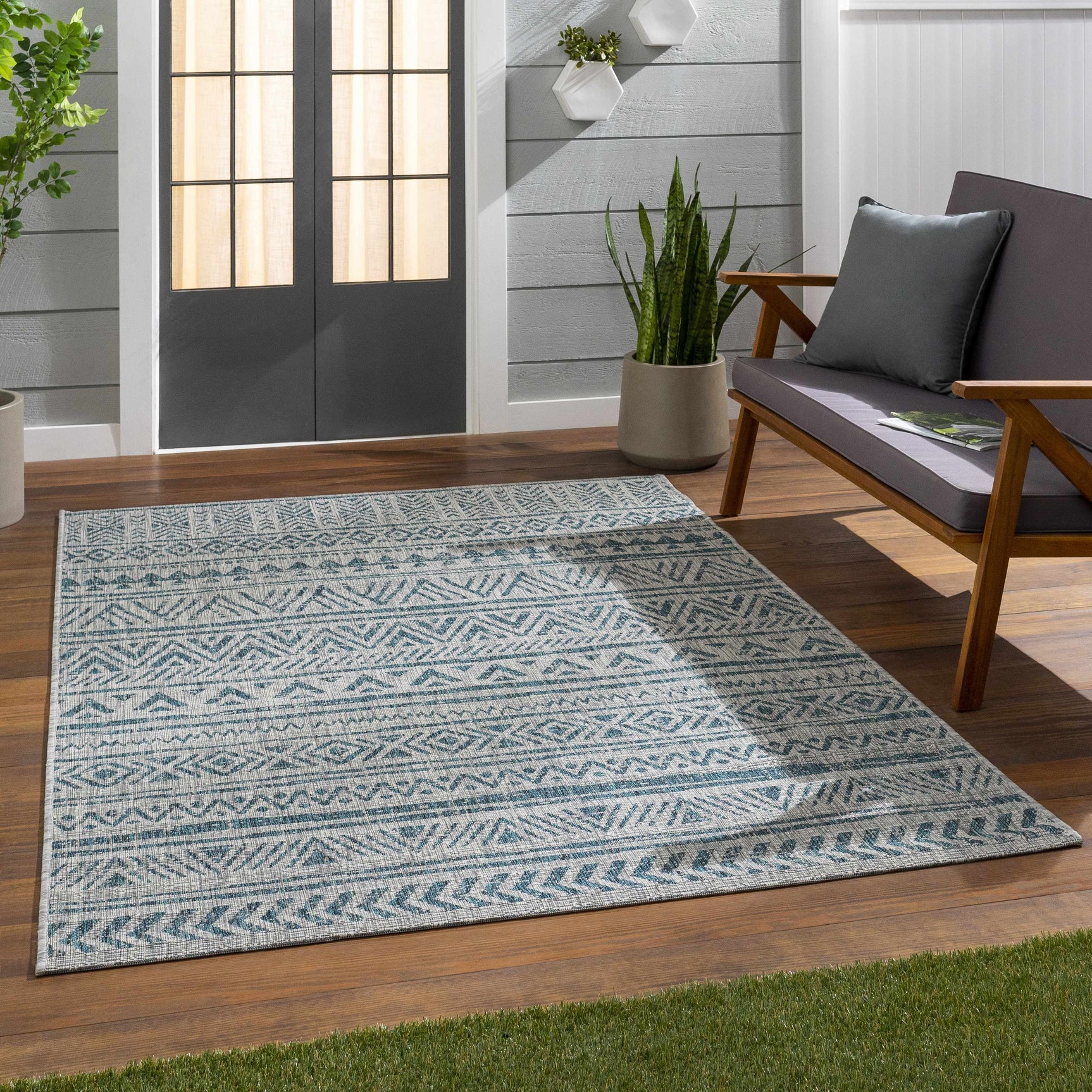 Novato Aqua All Over Pattern Performance Outdoor Rug - Ornate Home