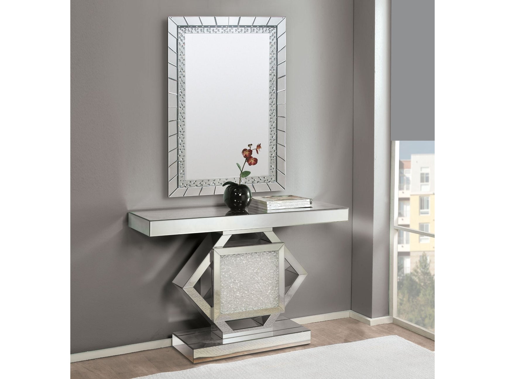 Nowles Mirrored & Faux Diamonds Console Table - Ornate Home