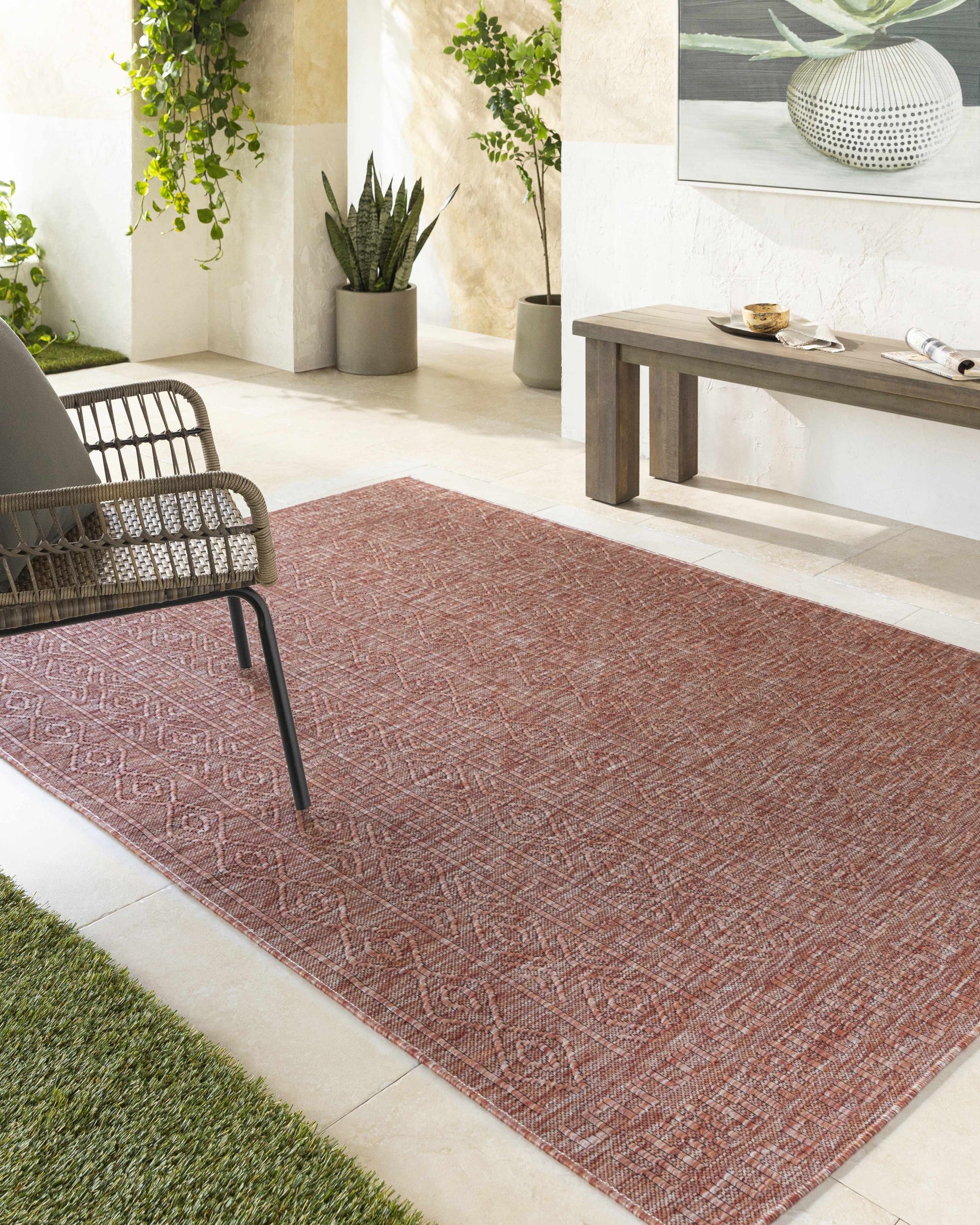 Nuela Burgundy Outdoor Area Rug - Clearance - Ornate Home