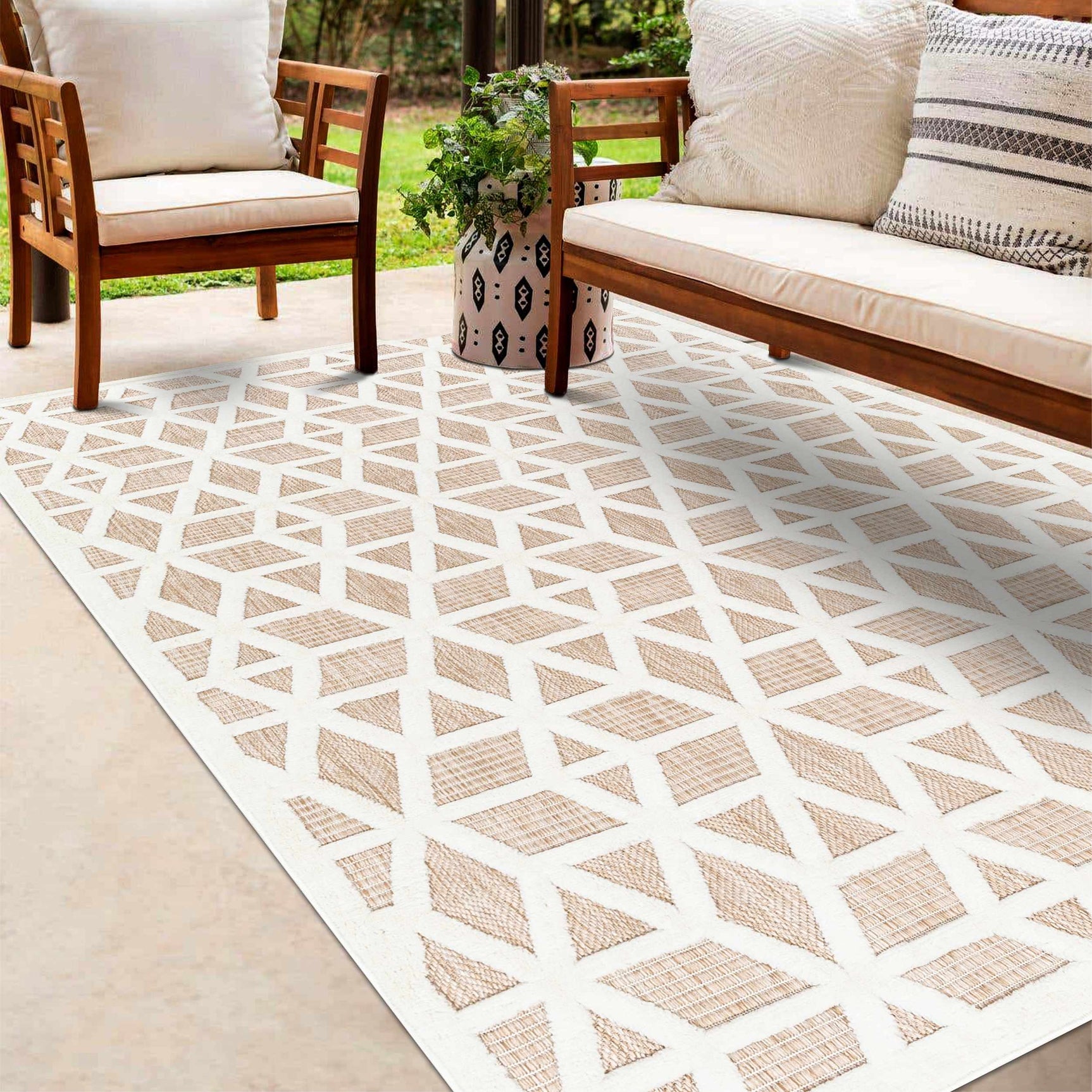 Nuri Tan Outdoor Rug - Clearance - Ornate Home
