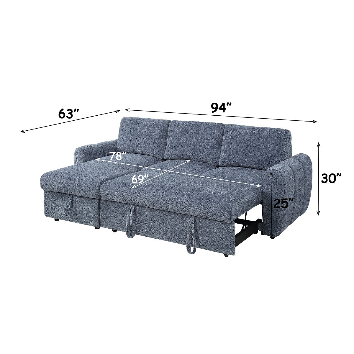 Nuriel Blue Reversible Sectional Sofa W/Sleeper & Storage - Ornate Home