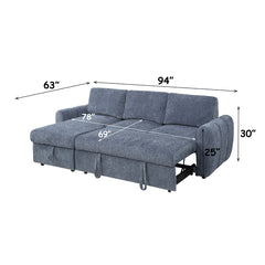 Nuriel Blue Reversible Sectional Sofa W/Sleeper & Storage - Ornate Home