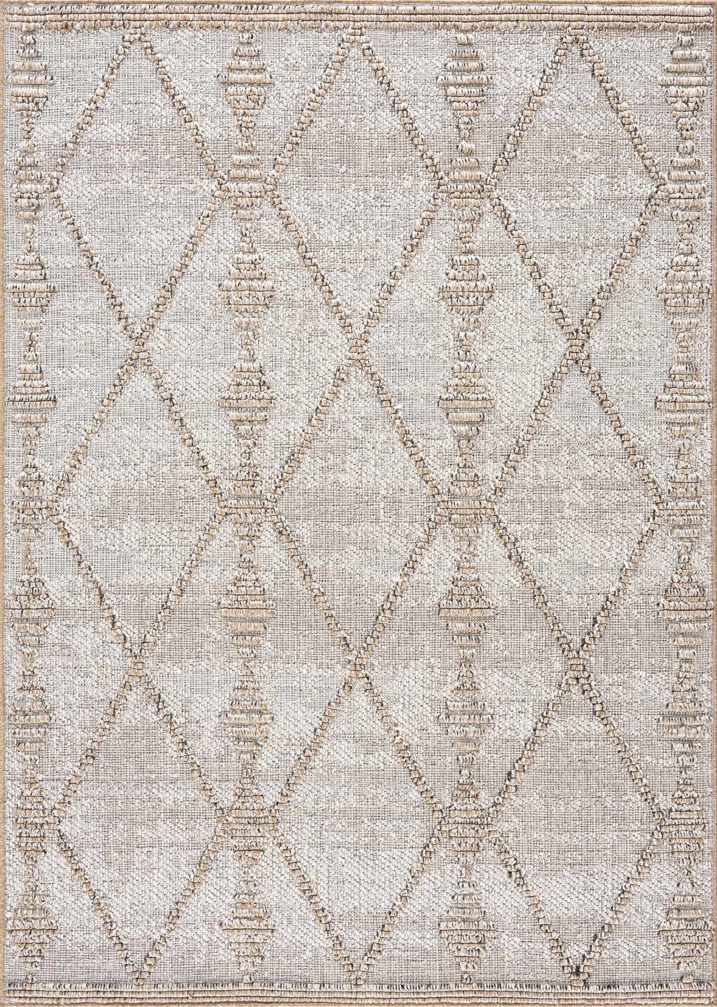 Nyla Bone & Tan Textured Performance Outdoor Rug - Clearance - Ornate Home
