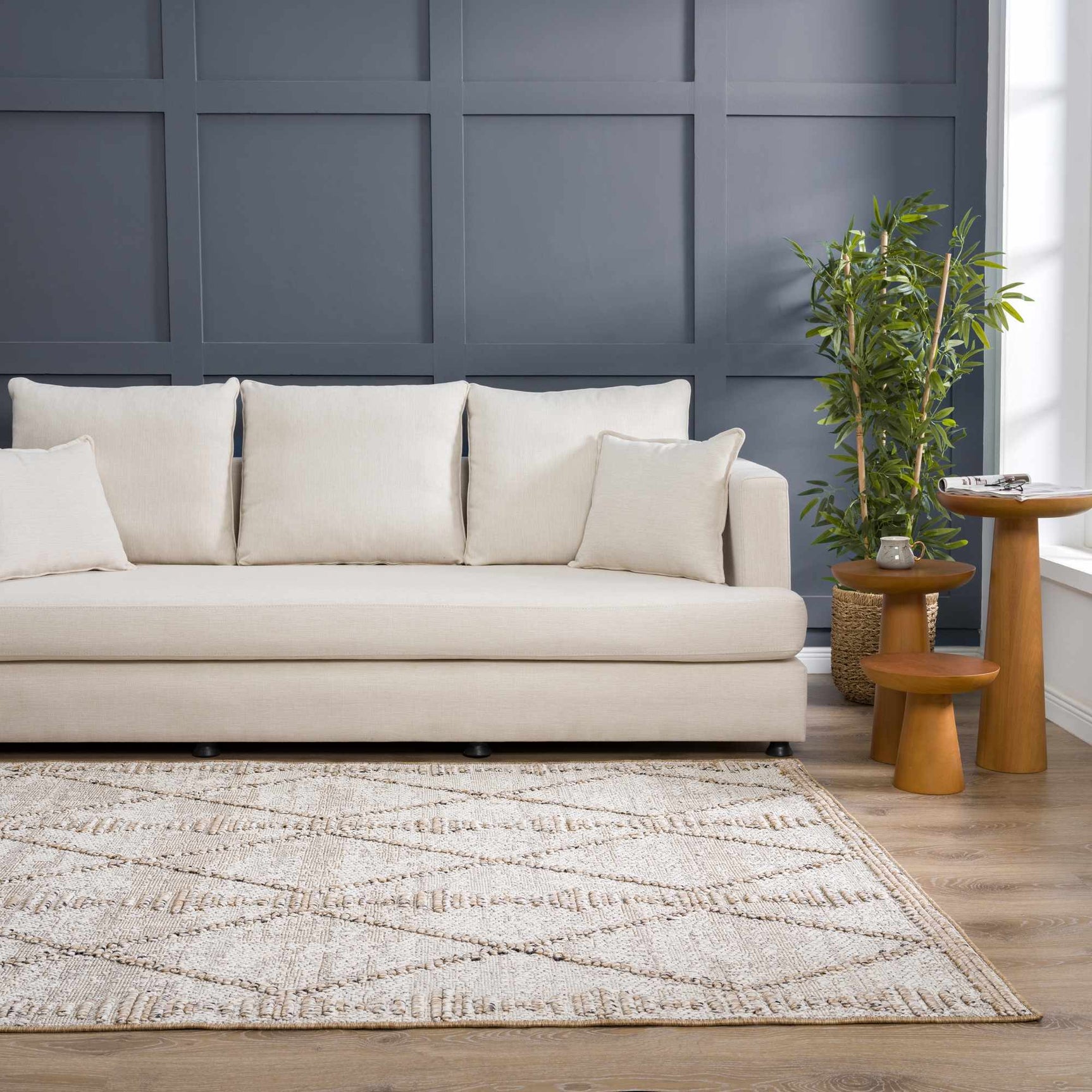 Nyla Bone & Tan Textured Performance Outdoor Rug - Clearance - Ornate Home