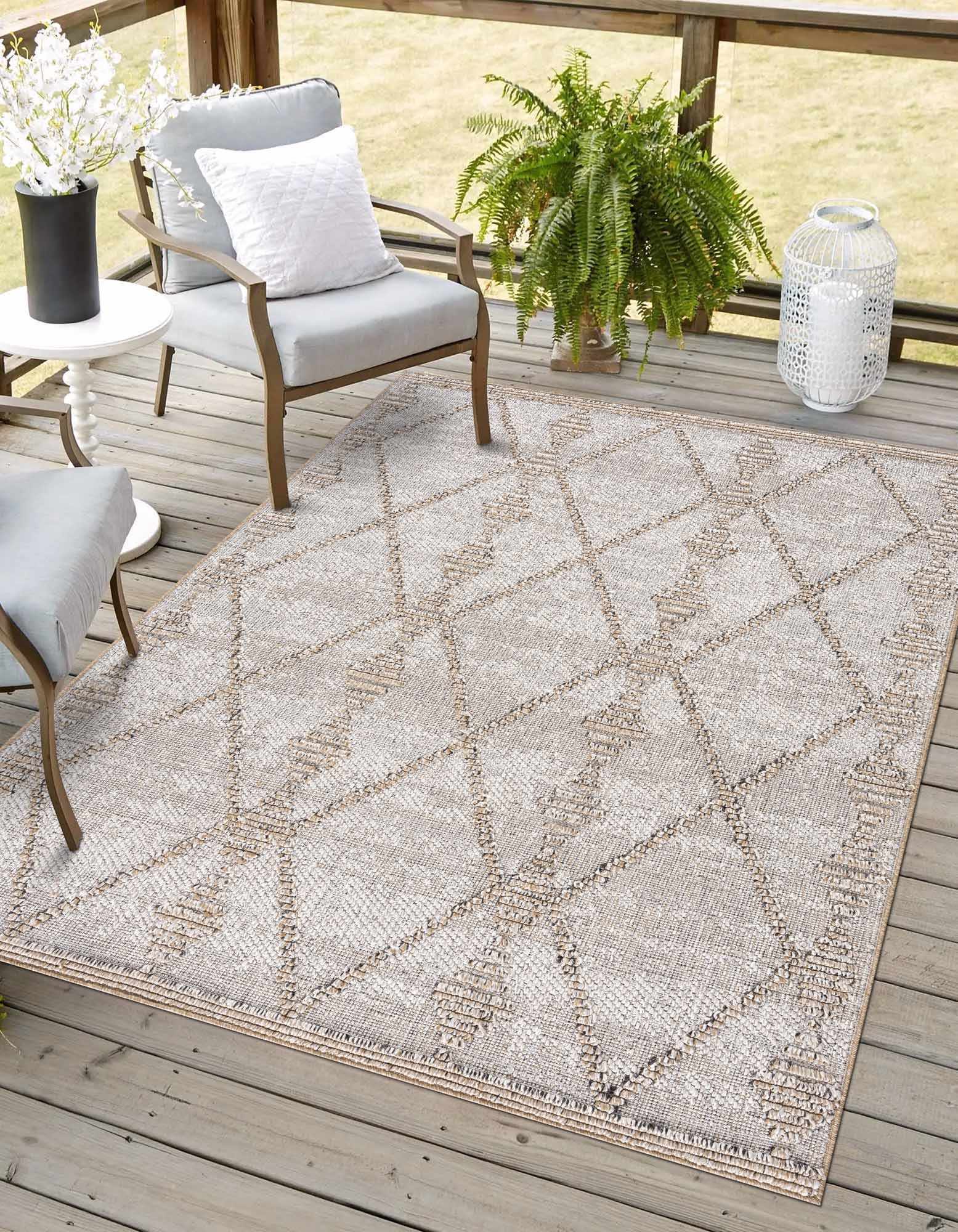 Nyla Bone & Tan Textured Performance Outdoor Rug - Clearance - Ornate Home