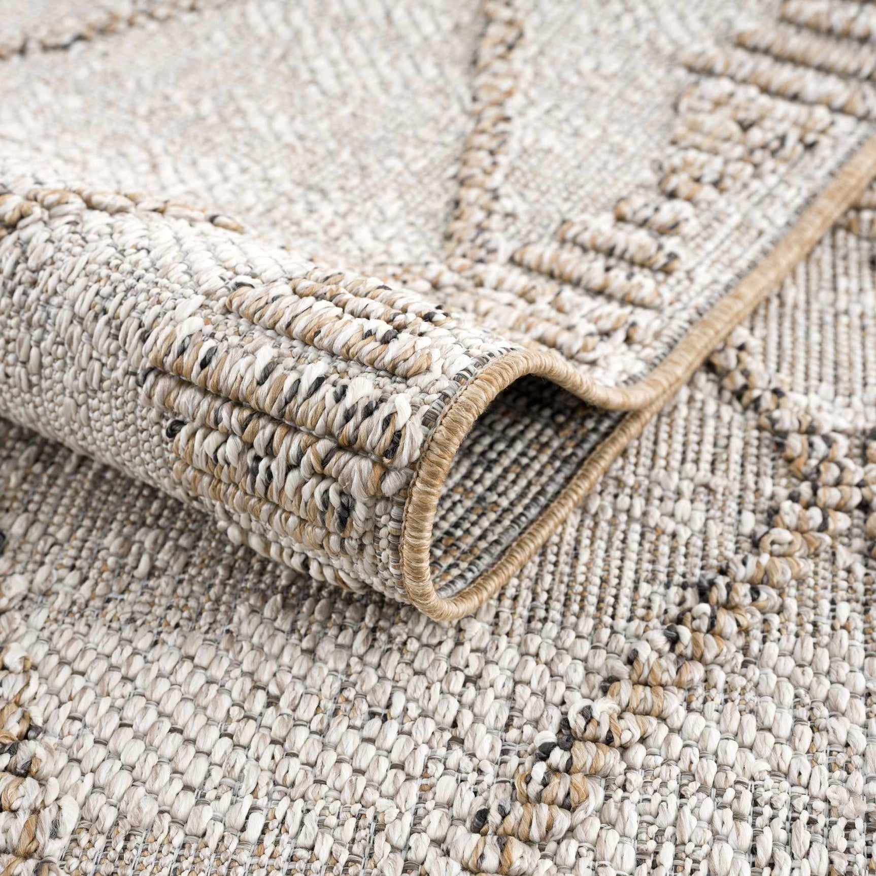 Nyla Bone & Tan Textured Performance Outdoor Rug - Clearance - Ornate Home