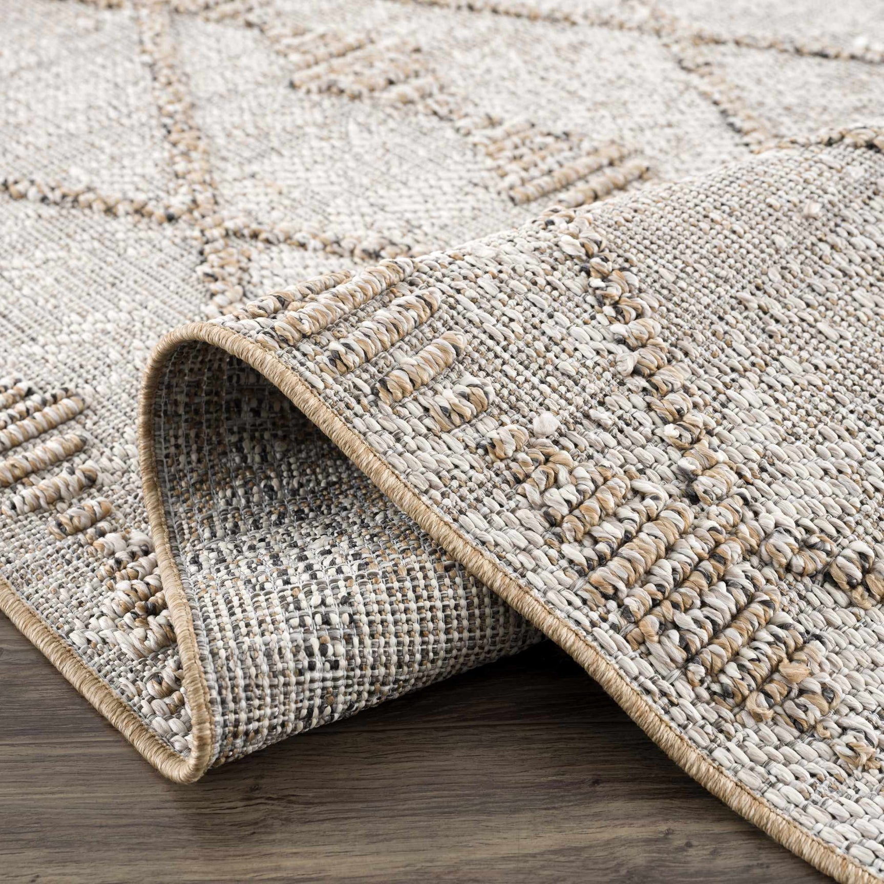 Nyla Bone & Tan Textured Performance Outdoor Rug - Clearance - Ornate Home