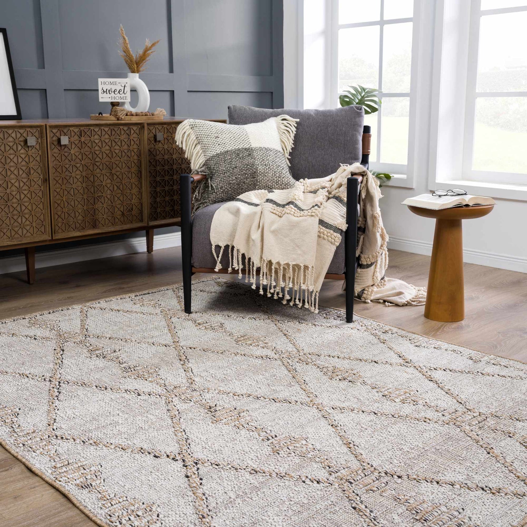 Nyla Bone & Tan Textured Performance Outdoor Rug - Clearance - Ornate Home