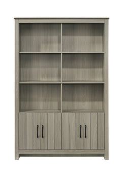 Nyla Gray Oak 47"W Bookcase with Cabinet Doors - Ornate Home