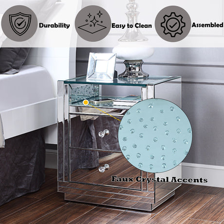 Nysa Clear glass top with faux crystal inlay Accent Table - Ornate Home