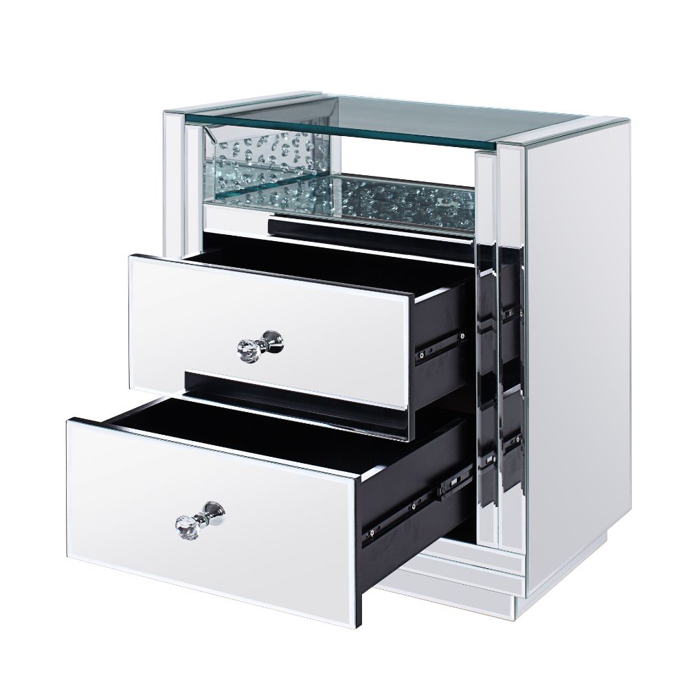 Nysa Clear glass top with faux crystal inlay Accent Table - Ornate Home