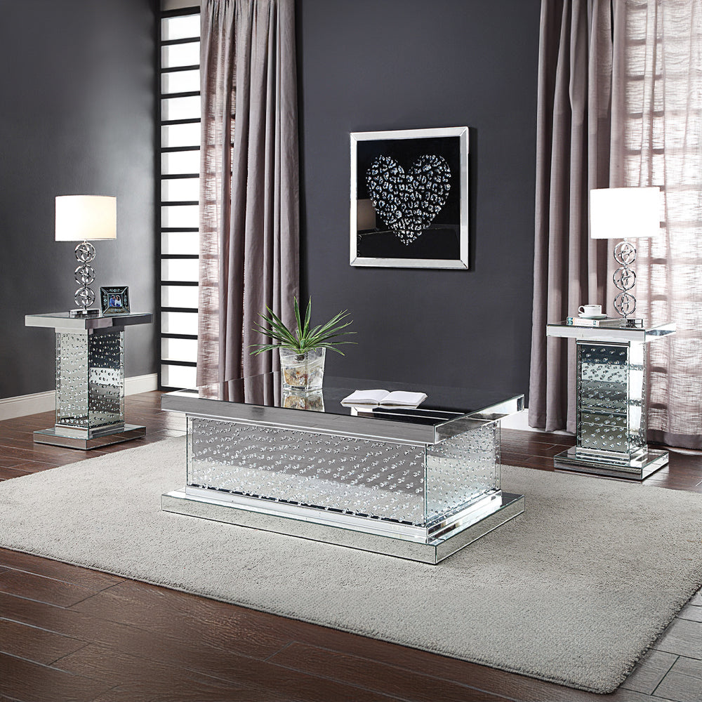 Nysa End Table in Mirrored & Faux Crystals 81412 - Ornate Home