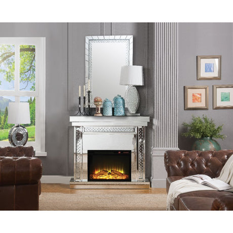Nysa Fireplace in Mirrored & Faux Crystals - Ornate Home