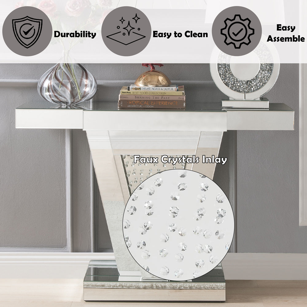 Nysa Mirrored & Faux Crystals Console Table - Ornate Home