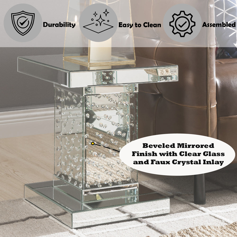Nysa Mirrored & Faux Crystals End Table - Ornate Home
