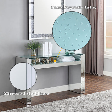 Nysa Mirrored & Faux Crystals Sofa Table - Ornate Home