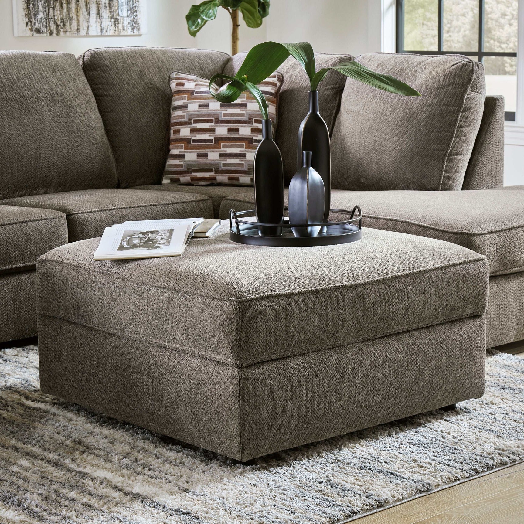 O'Phannon Putty Ottoman w/ Storage & Built-in Table Top (Online Special Price) - Ornate Home