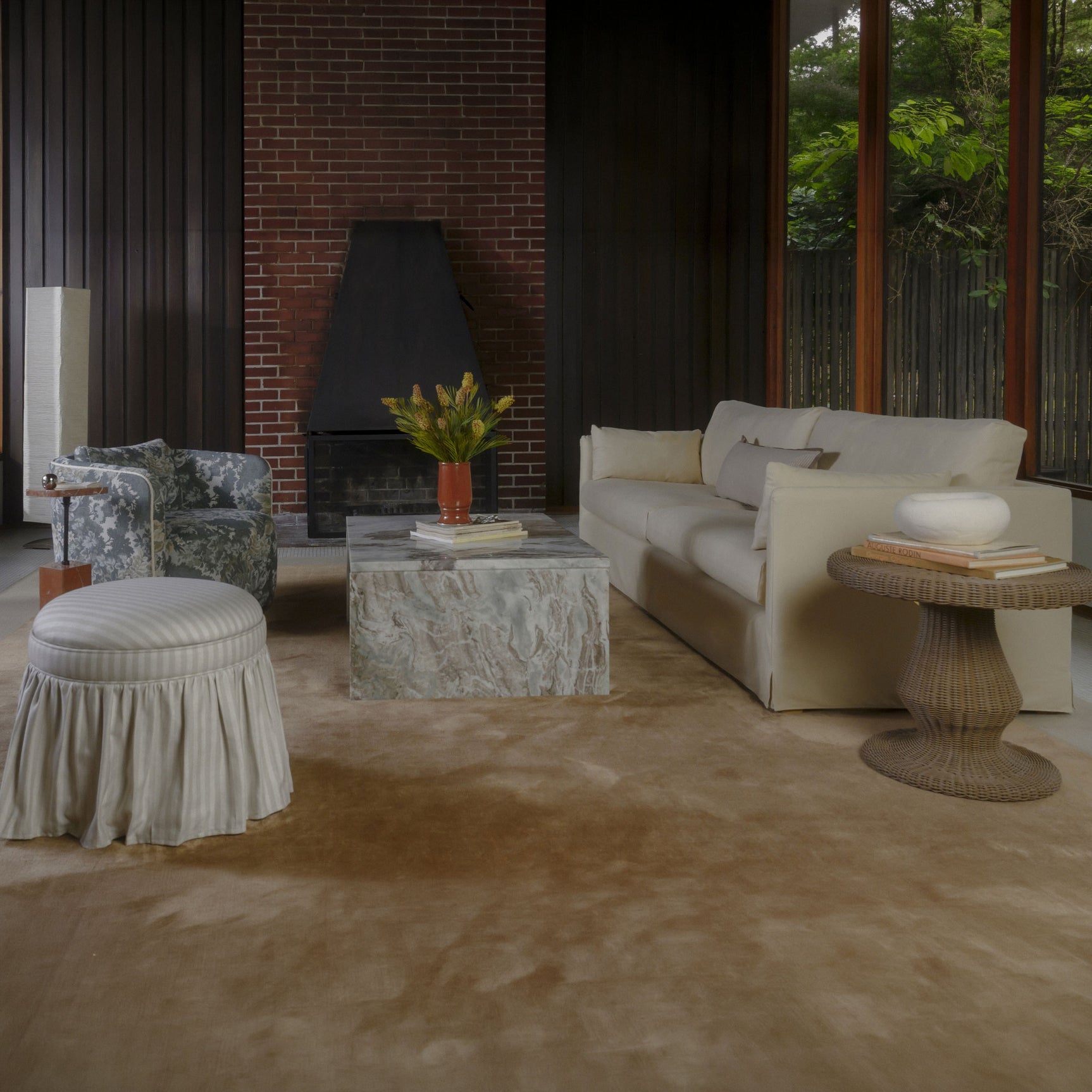 Heidi Beige Stripe Storage Ottoman