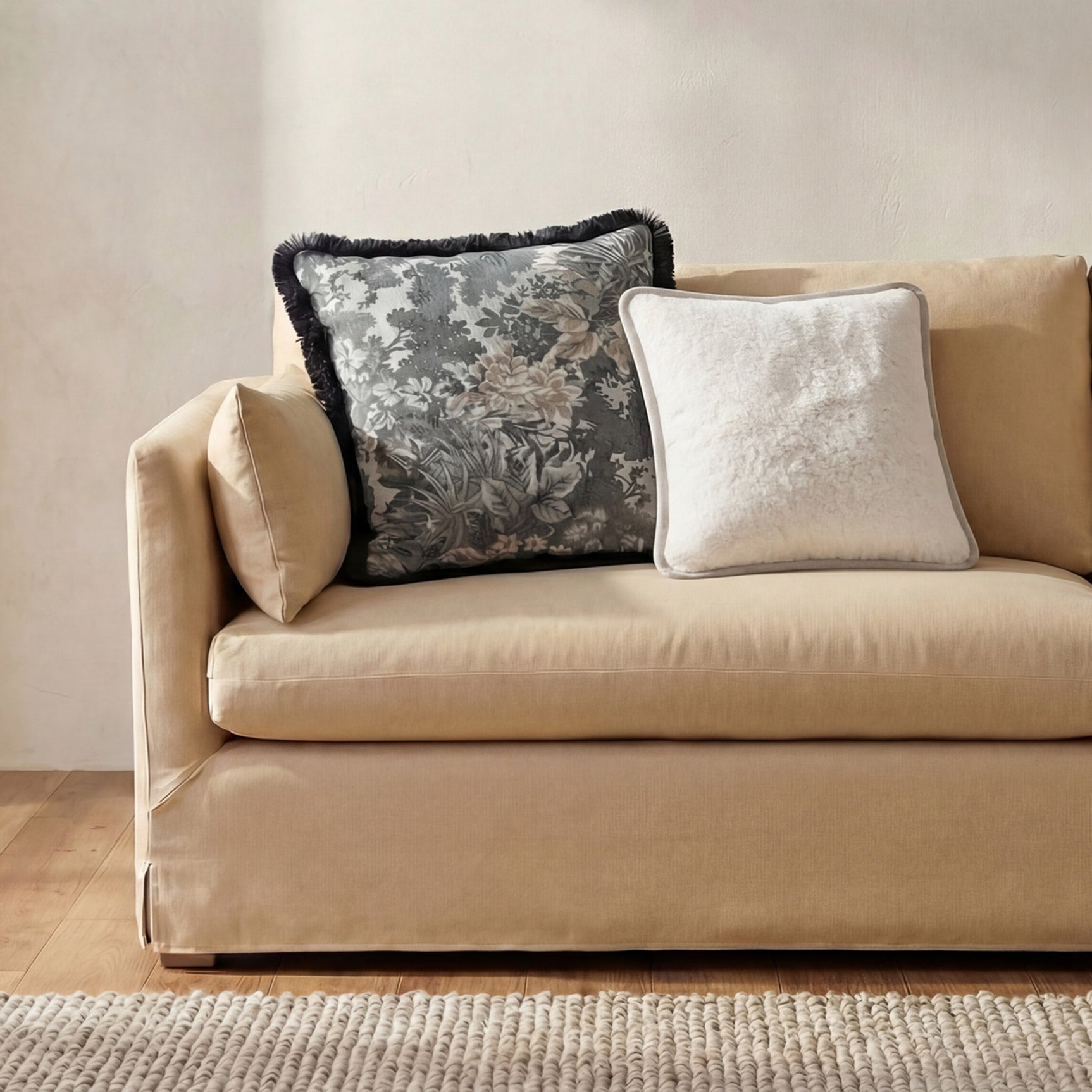 Carr Cream Faux Fur 20-in Cushion