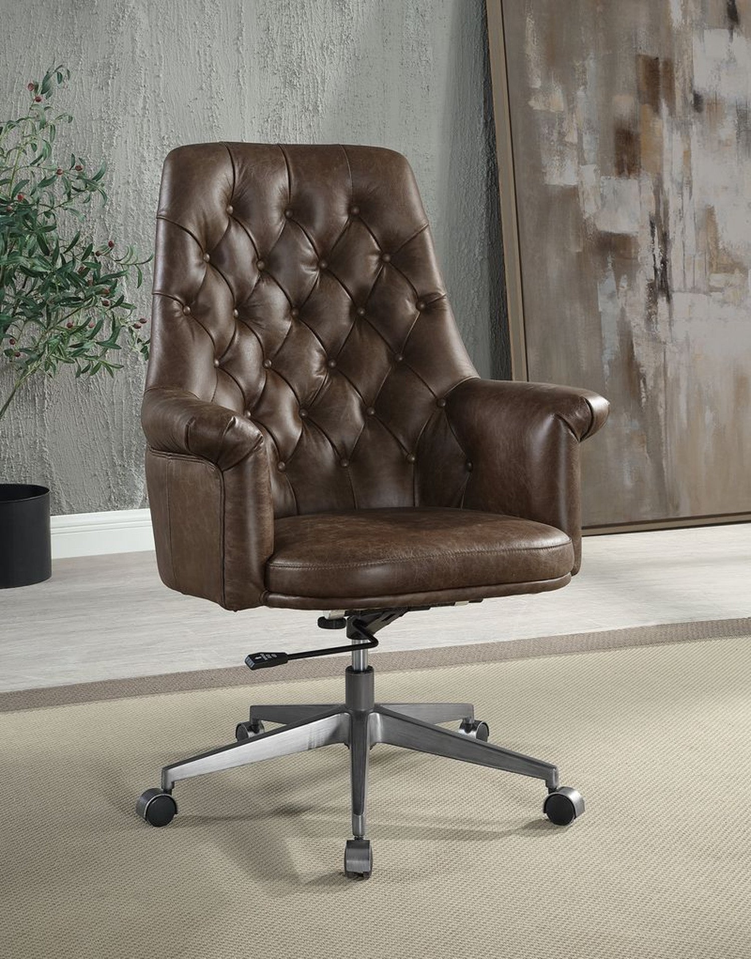 Dasan Dark Brown/Iron Swivel Office Chair