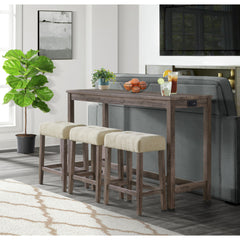 Oak Lawn Grey Bar Table Set (Table + 3 Tan Fabric Stools) - Ornate Home