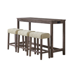 Oak Lawn Grey Bar Table Set (Table + 3 Tan Fabric Stools) - Ornate Home