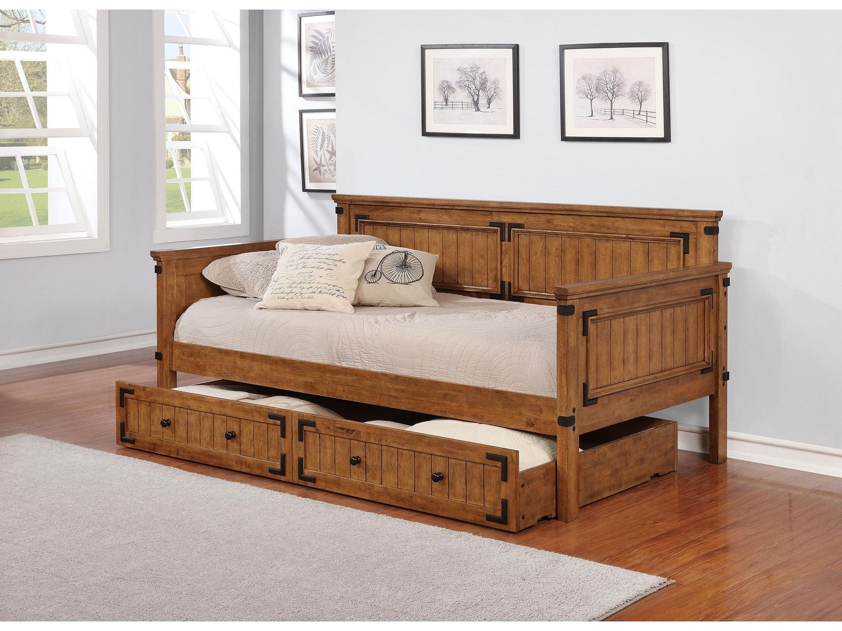 Oakdale Rustic Honey Wood Twin Daybed with Trundle - Ornate Home