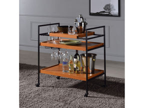 Oaken Honey Oak & Black Serving Cart - Ornate Home