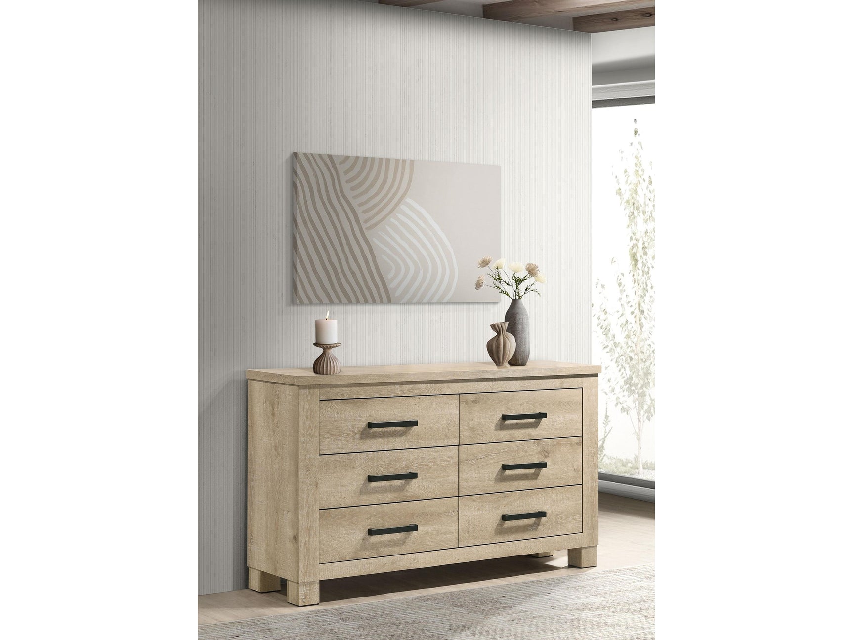 Oakglen Weathered Oak 6-drawer Bedroom Dresser - Ornate Home
