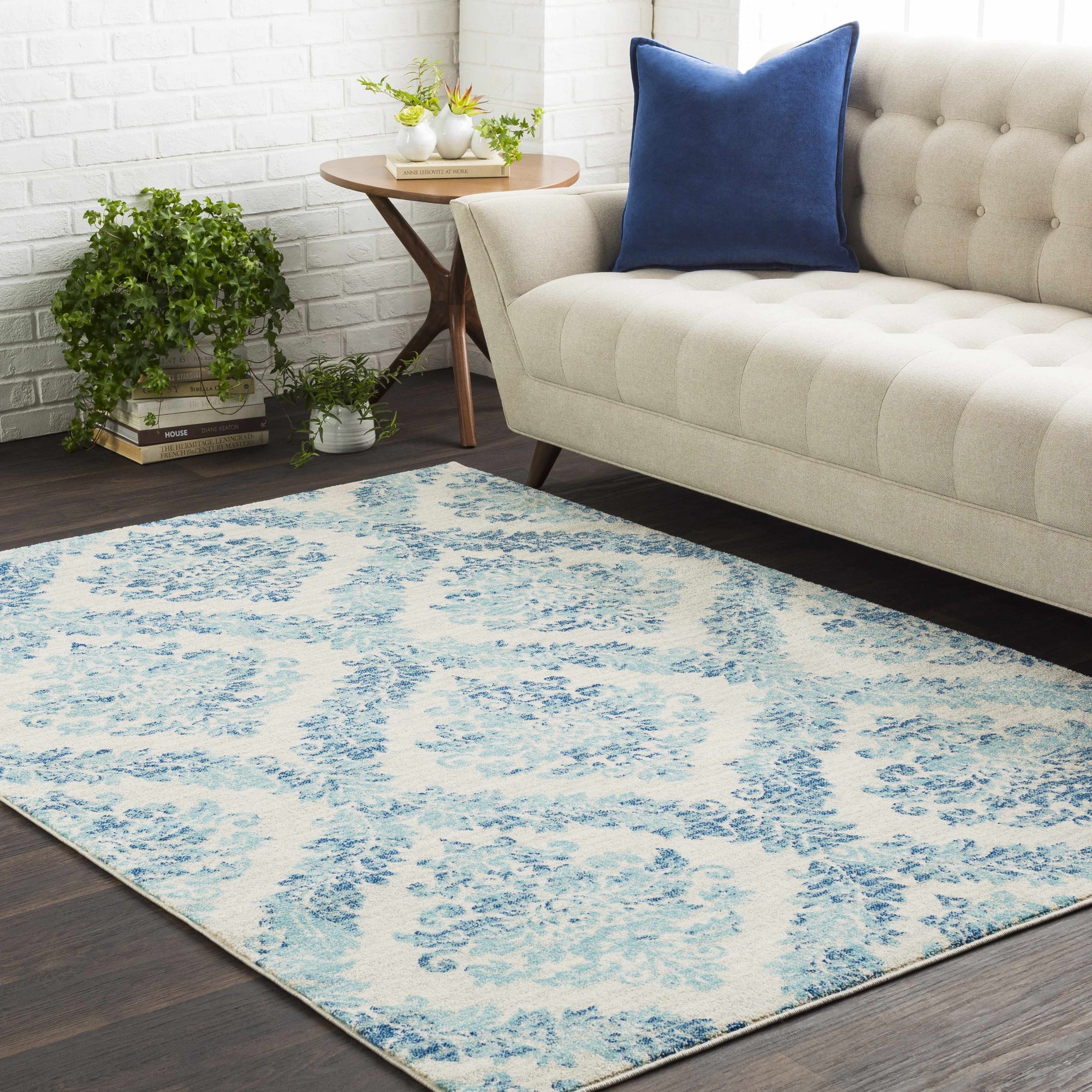 Oaklyn Teal Floral Diamonds Rug - Ornate Home