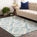 Oaklyn Teal Floral Diamonds Rug - Ornate Home