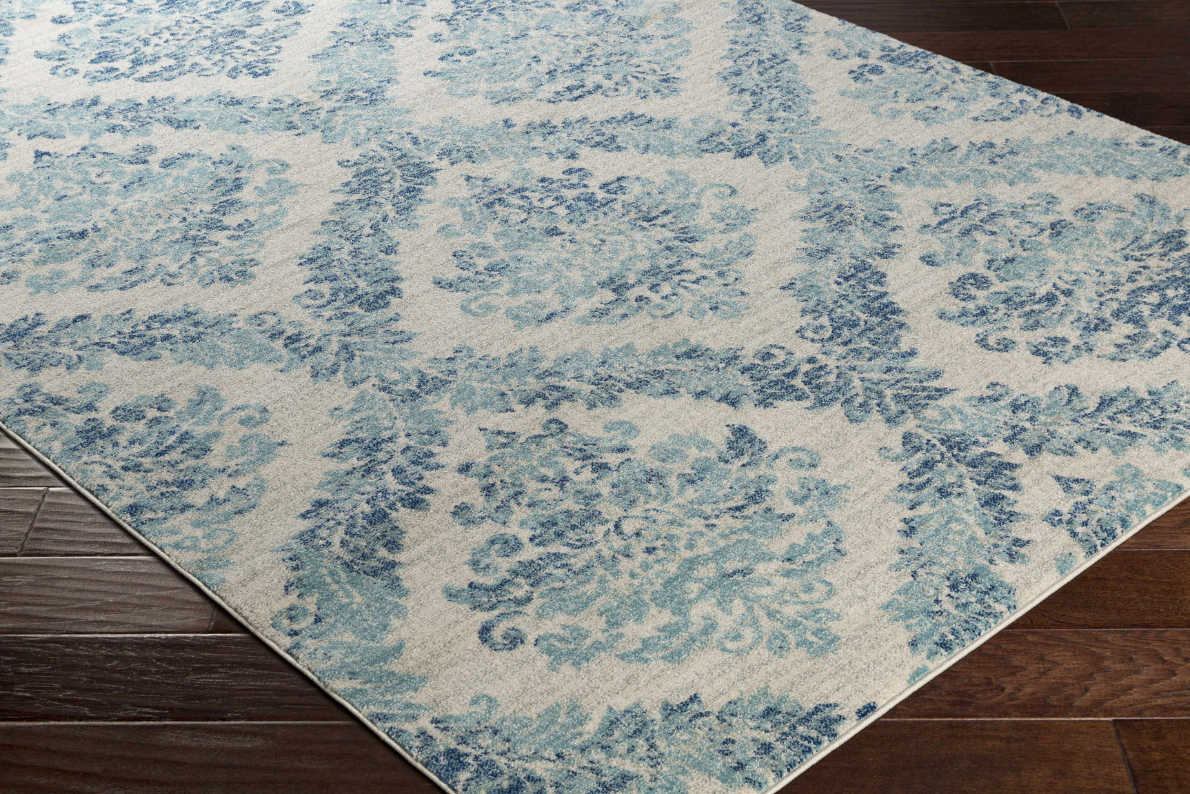 Oaklyn Teal Floral Diamonds Rug - Ornate Home