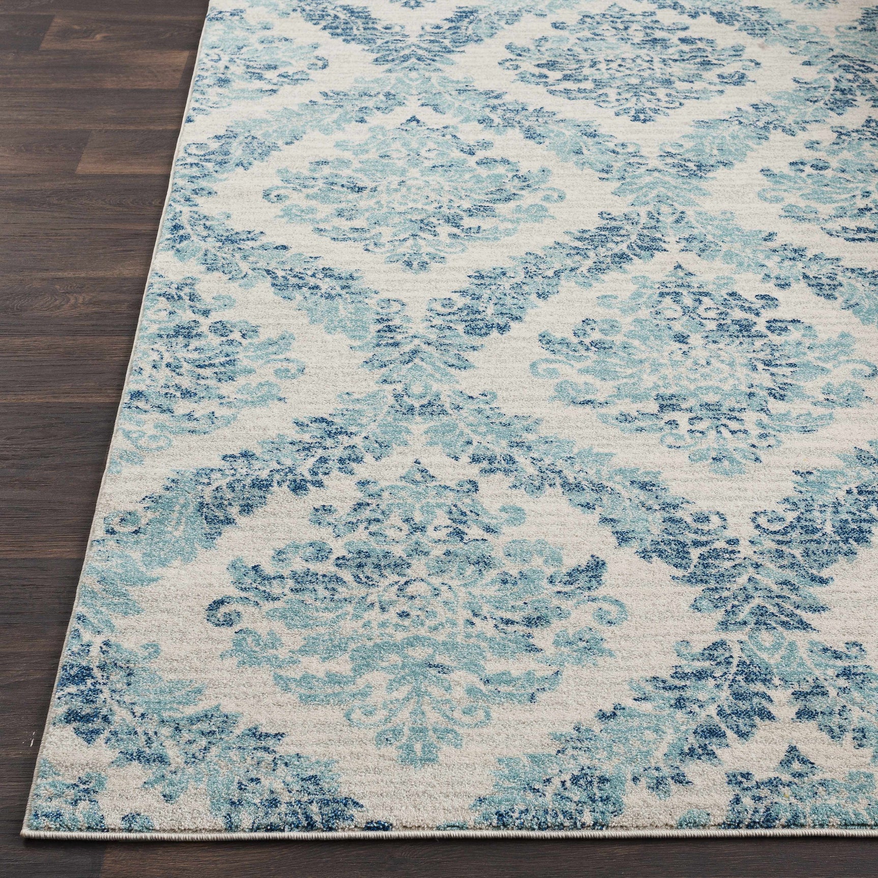 Oaklyn Teal Floral Diamonds Rug - Ornate Home