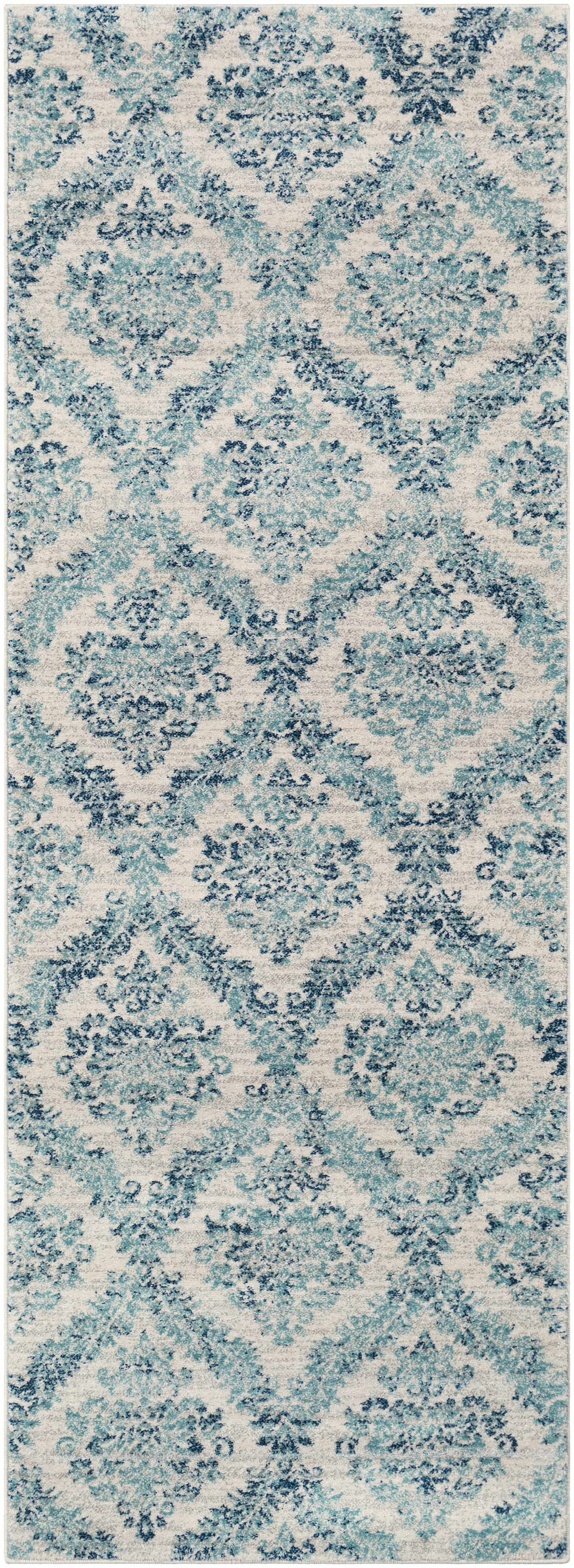 Oaklyn Teal Floral Diamonds Rug - Ornate Home
