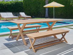 Oakville 3-Piece Rectangular Teak Outdoor Picnic Dining Set with Benches - Ornate Home