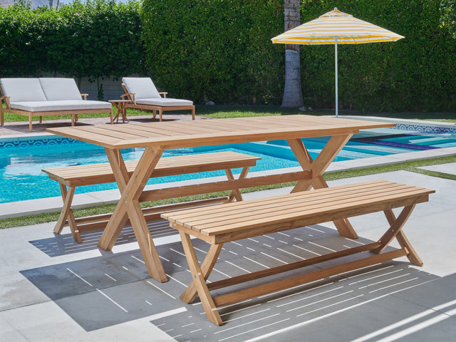 Oakville 3-Piece Rectangular Teak Outdoor Picnic Dining Set with Benches - Ornate Home