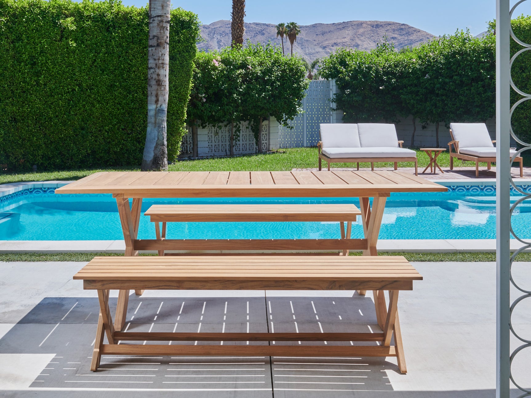 Oakville 3-Piece Rectangular Teak Outdoor Picnic Dining Set with Benches - Ornate Home