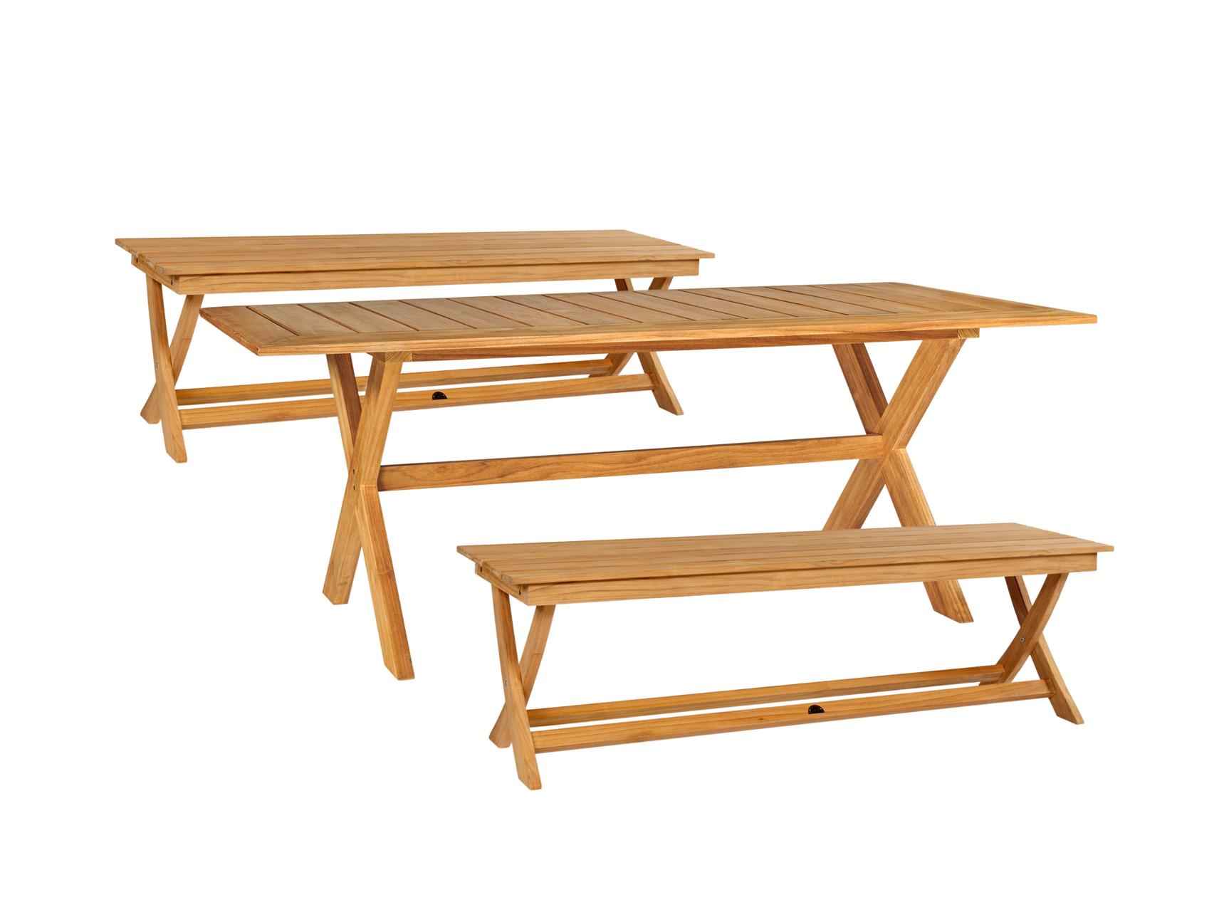 Oakville 3-Piece Rectangular Teak Outdoor Picnic Dining Set with Benches - Ornate Home