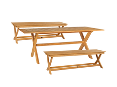 Oakville 3-Piece Rectangular Teak Outdoor Picnic Dining Set with Benches - Ornate Home