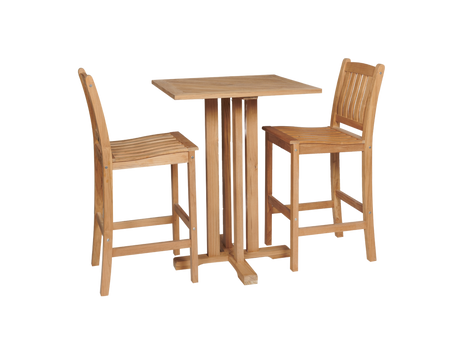Oasis 3-Piece Square Teak Outdoor Bar Height Dining Set - Ornate Home