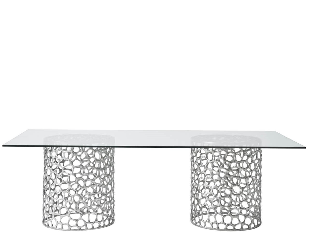 Oasis Antique Nickel/Tempered Glass Rectangular Dining Table - Ornate Home