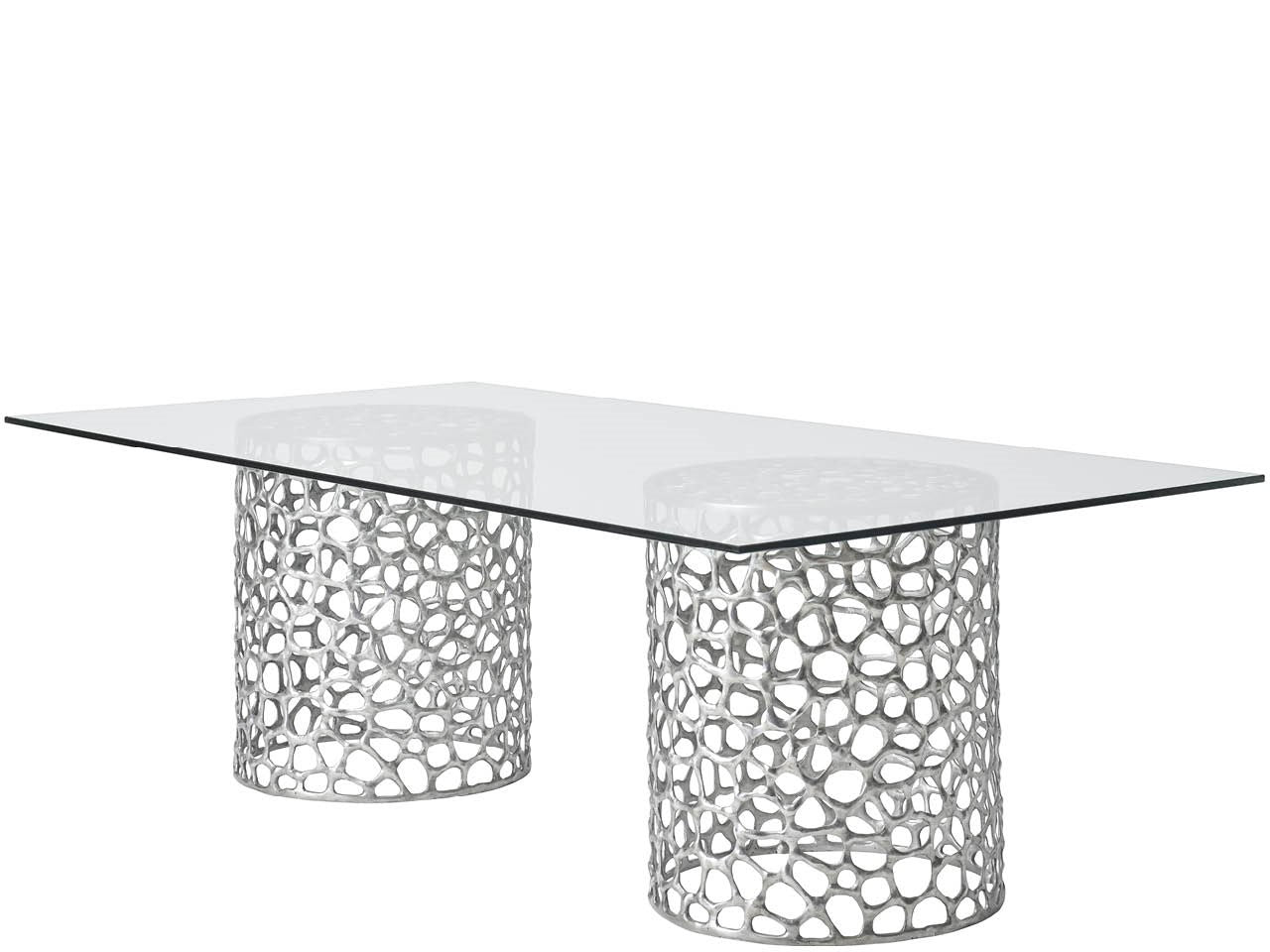 Oasis Antique Nickel/Tempered Glass Rectangular Dining Table - Ornate Home