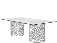 Oasis Antique Nickel/Tempered Glass Rectangular Dining Table - Ornate Home
