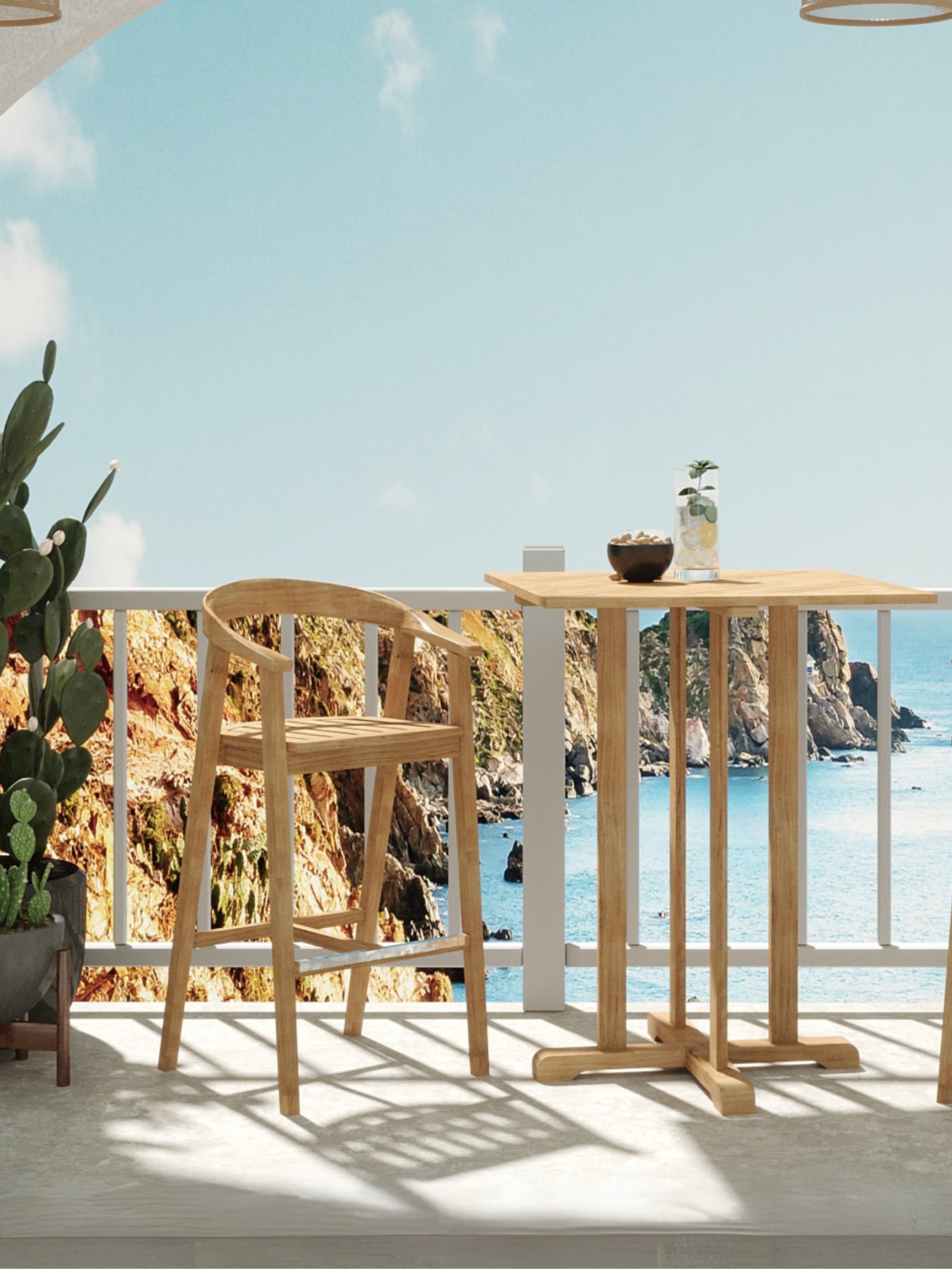 Oasis Square Teak Outdoor Bar Height Dining Table with Umbrella Hole - Ornate Home