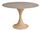 Oasis Travertine Beige/Natural Abaca Dining Table - Ornate Home