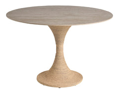 Oasis Travertine Beige/Natural Abaca Dining Table - Ornate Home