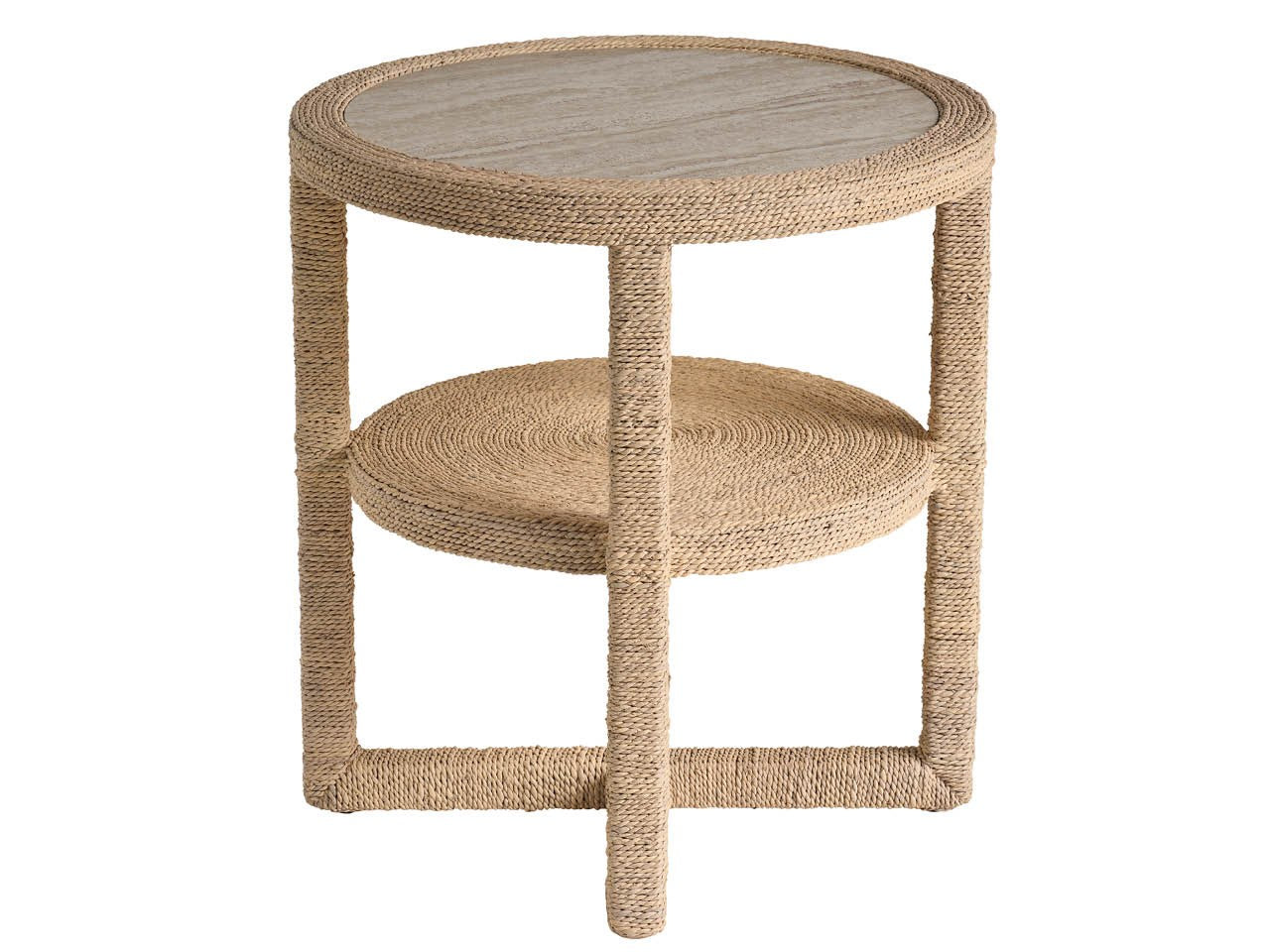 Oasis Travertine Beige/Natural Abaca Side Table - Ornate Home